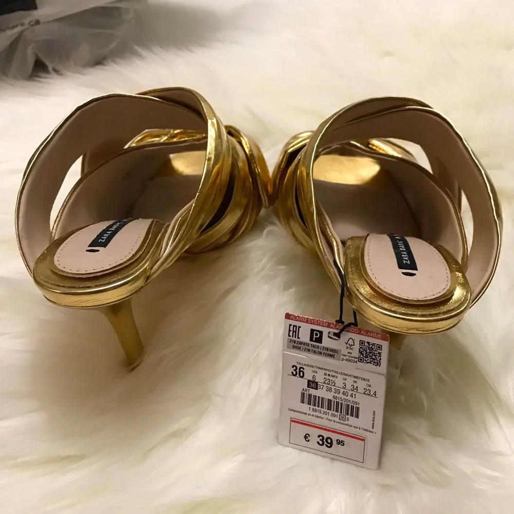 NWT: Zara Gold Knotted Mule Heels 36 - Picture 2 of 5
